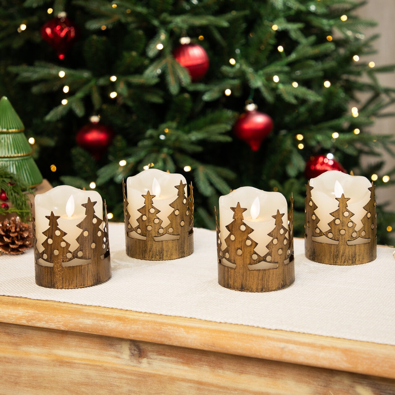 CC Christmas Decor Christmas Tree Pillar Candle Holders - 3.75" - Bronze - Set of 4
